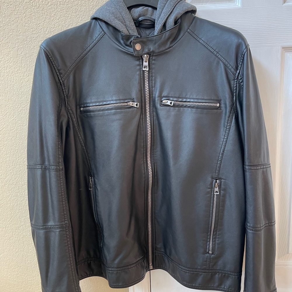 Wilsons Leather Black Jacket with Gray Hood